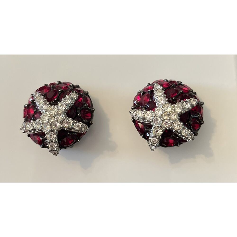 KJL KENNETH J LANE Vintage Rhinestone StarFish Earrings Clip‎ on
